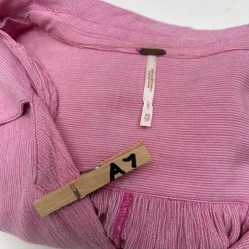 Free People Gauze Shirt Long Sleeve Pink Stripe Pocket High Low Button Up XS - Picture 11 of 11